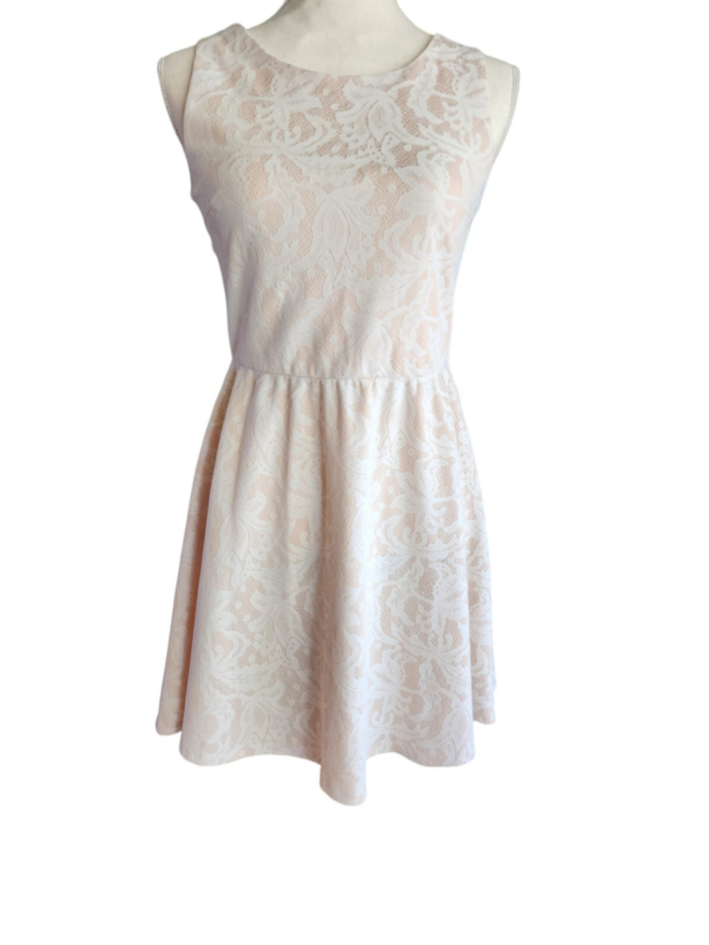 HeartSoul Cream Lace Fit & Flare Mini Dress S Sleeveless Cocktail Party Wedding